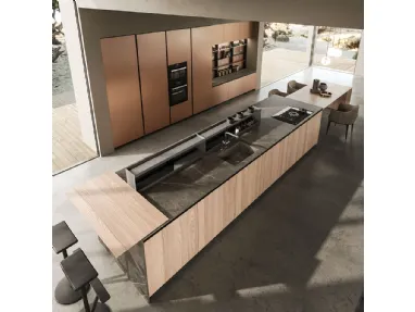 Cucina Design lineare in olmo naturale con top in marmo pietra grey Ak 04 04 di Arrital