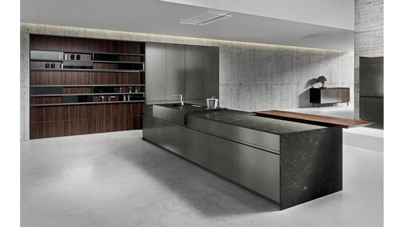 Cucina Design lineare in laccato ossidato acciaio con top in gres Ak 05 TailorMade 01 di Arrital