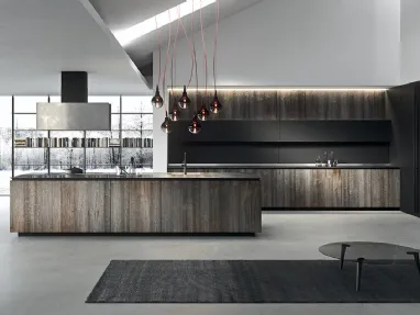 Cucina Design lineare in abete tabacco con top in acciaio vintage Ak 05 TailorMade 02 di Arrital