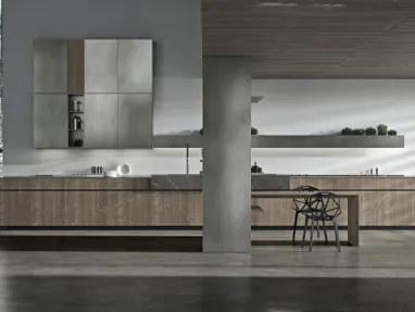 Cucina Design lineare in impiallacciato Abete con top in pietra grey Ak 05 TailorMade 06 di Arrital