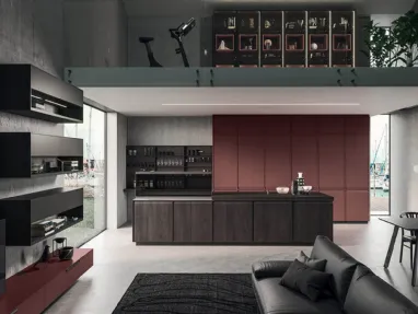 Cucina Design lineare in castagno spazzolato con top in acciaio inox satinato Ak 07 02 di Arrital