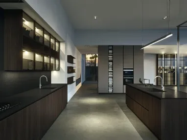 Cucina Design lineare Ak Project 11 in melaminico termostrutturato sabbiato Moro di Arrital