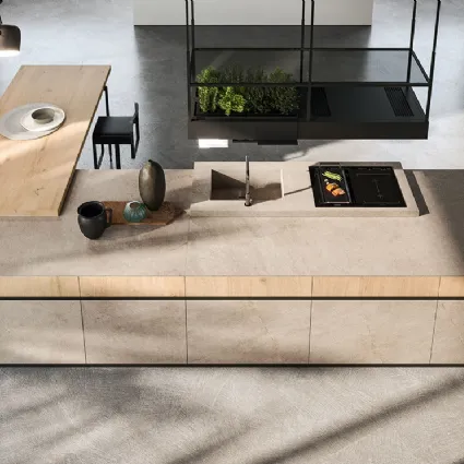 Cucina Design in gres e rovere antico biondo con penisola Ak 04 01 di Arrital
