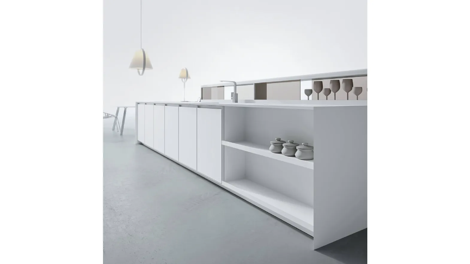Cucina Design lineare in Corian glacier white AkB 08 02 di Arrital