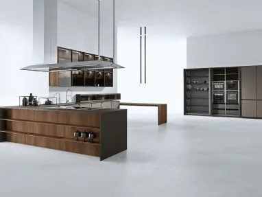 Cucina Design con penisola AkB 08 04 in Fenix Bronzo e Noce Canaletto di Arrital