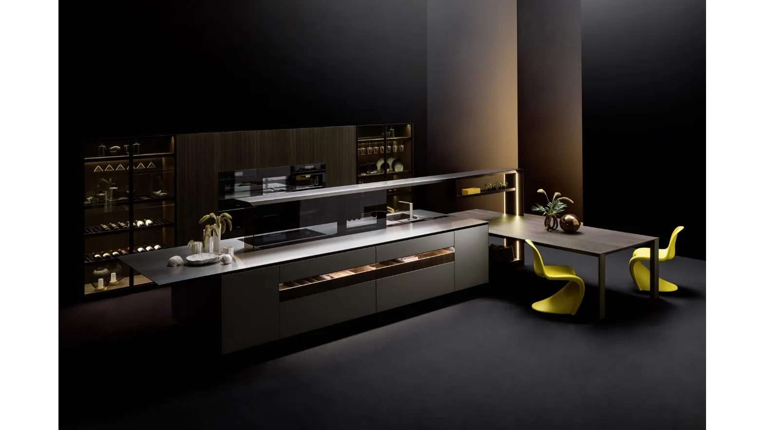 Cucina Design lineare Nautila 02 in laccato iron quartz e top in acciaio inox satinato di Arrital