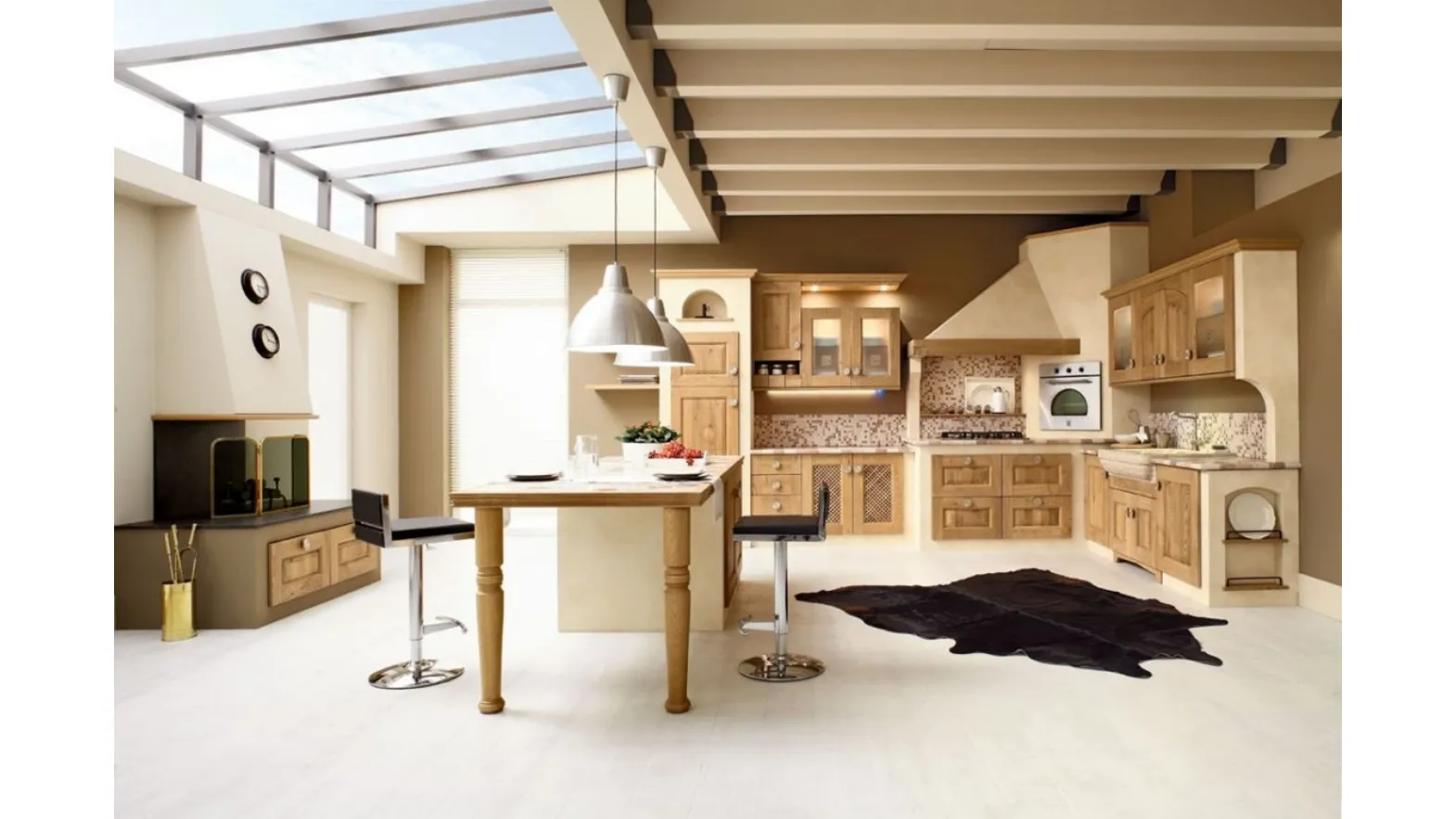 Cucina in Muratura con isola Carola in Rovere Naturale di Arrex