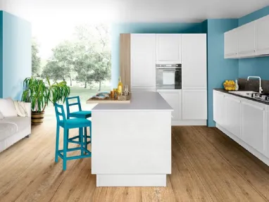 Cucina Moderna lineare in frassino laccato bianco con top in laminato pietra grigia Alabama 01 di Spagnol Cucine