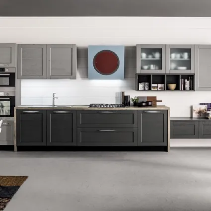 Cucina Moderna lineare Curry 06 in Rovere laccato con top in laminato di Arrex