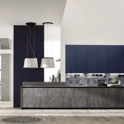Cucina Loft Soft Blu e Cemento di Arrex