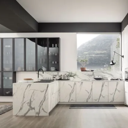 Cucina Moderna angolare Loft Urban in laminato effetto marmo di Arrex