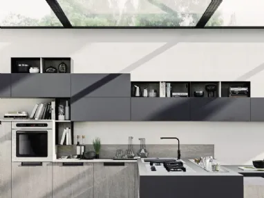 Cucina Moderna angolare in laminato effetto cemento con penisola Loft Wall di Arrex