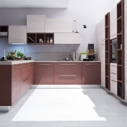 Cucina Moderna angolare Zenzero in Rovere laccato Vinaccia di Arrex