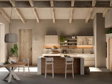 Cucina Moderna con isola in legno e Gres Porcellanato Atelier Cottage di Callesella