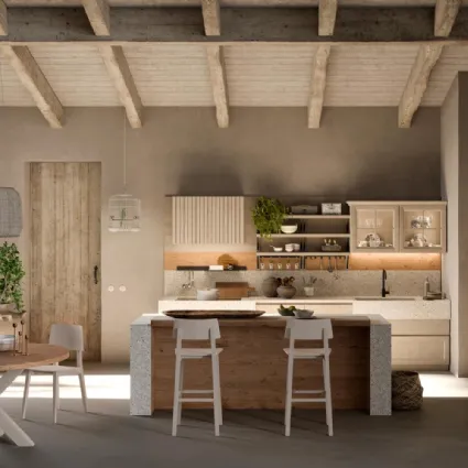 Cucina Moderna con isola in legno e Gres Porcellanato Atelier Cottage di Callesella