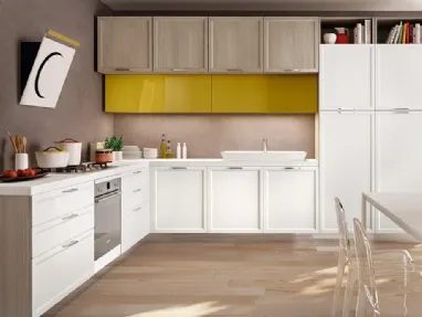 Cucina Moderna angolare in rovere spazzolato e in laccato lucido Avenue 23 03 di Spagnol Cucine