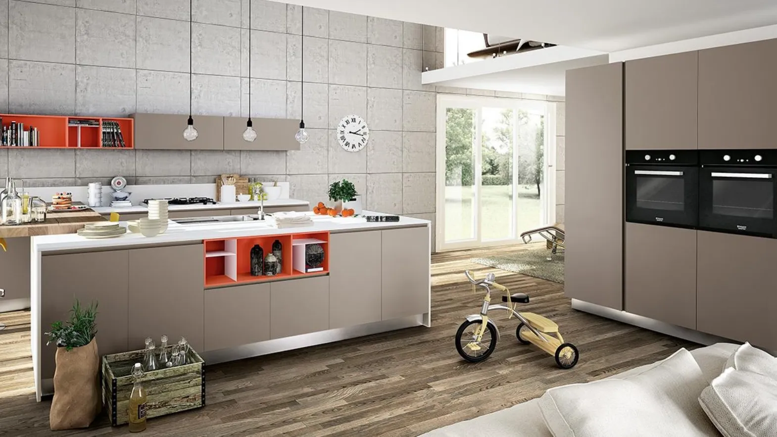 Cucina Moderna con isola e penisola in laccato opaco e top in Fenix bianco Baltimora 02 di Spagnol Cucine