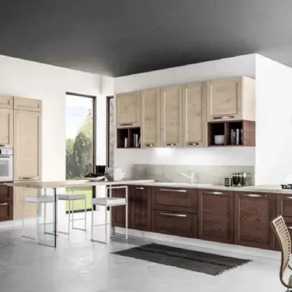 Cucina Moderna con penisola Curry 03 in Rovere Vinaccia e Talco di Arrex