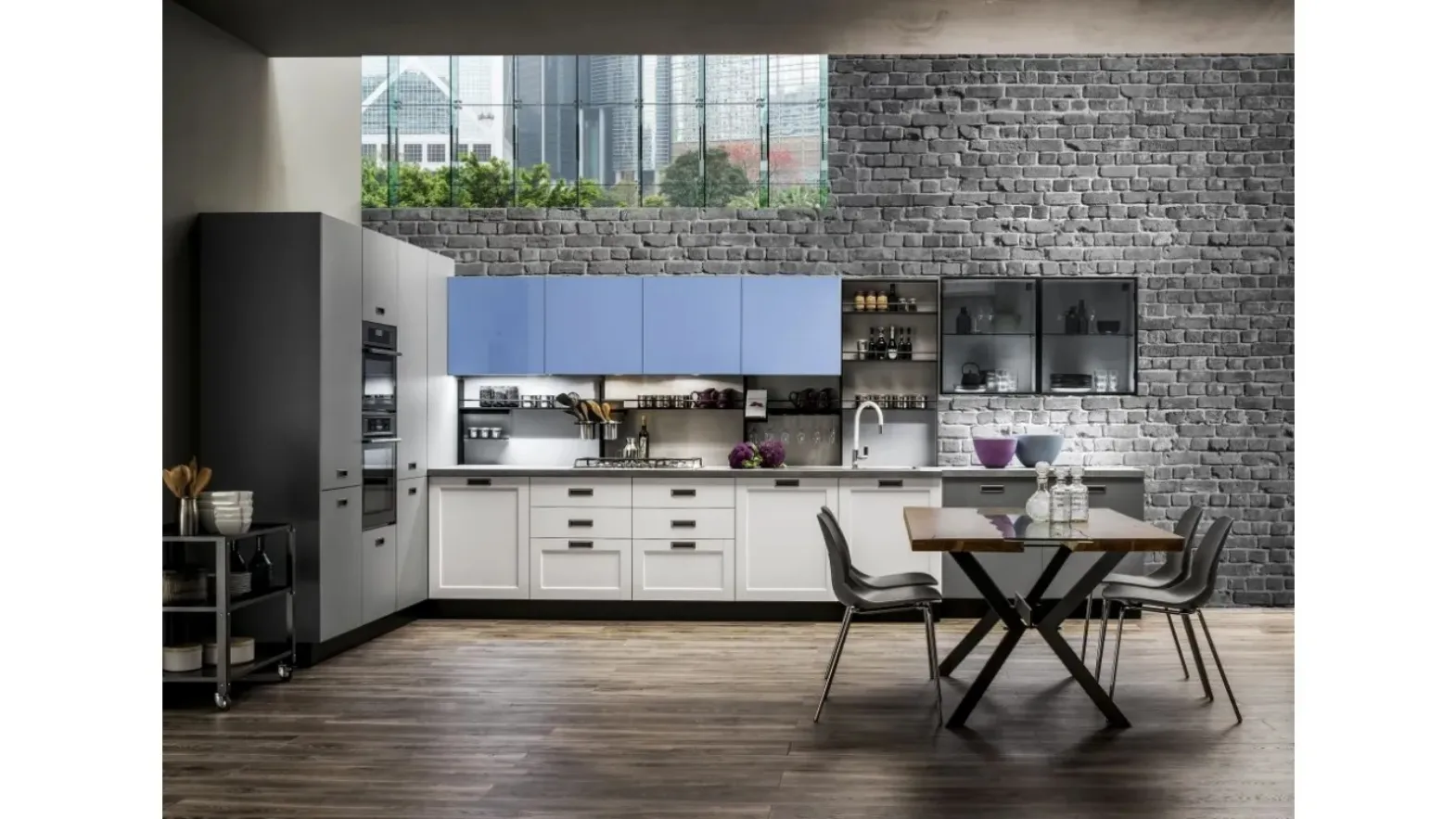 Cucina Moderna Dallas 05 in PET Zucchero Grigio e Timo di Arrex