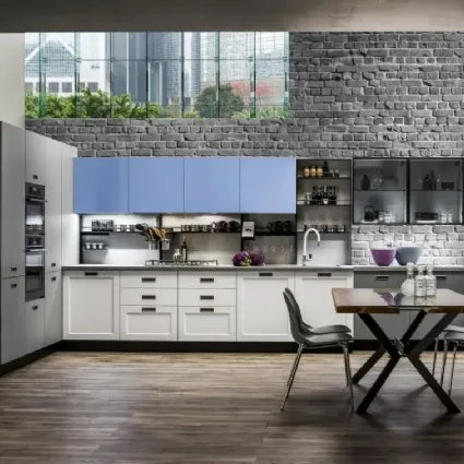 Cucina Moderna angolare Dallas 05 in PET Zucchero Grigio e Timo di Arrex