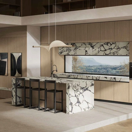 Cucina Moderna in rovere e gres con isola Daytona Elegant di Arrex