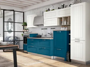 Cucina Moderna lineare con ante dogate in laccato opaco Bianco e Blu scuro con top in HPL Elba DM0636 di Imab