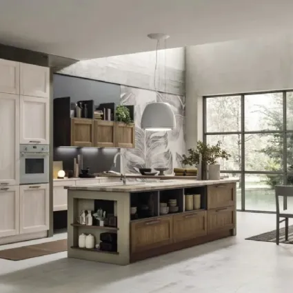 Cucina Moderna con penisola Eva 02 in legno Tinta Vintage di Arrex