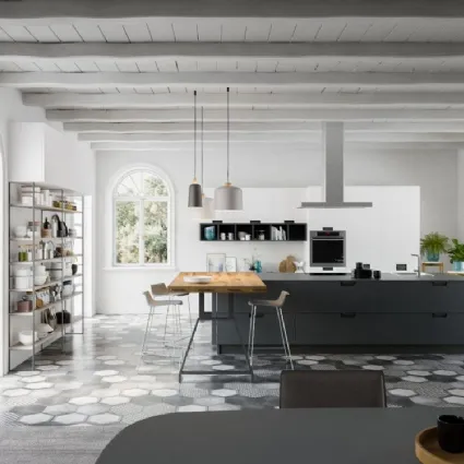 Cucina Moderna in laminato Fenix Grigio Bromo con penisola di Arrex