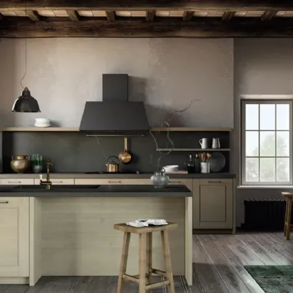 Cucina Moderna con isola Cottage in legno di abete spazzolato di Fratelli Mirandola