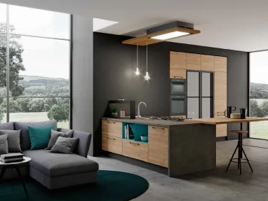 Cucina Moderna lineare in melaminico Noce biondo e laccato opaco Verde smeraldo Capri DM0665 di Imab