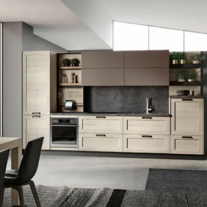 Cucina Moderna lineare Lipari DM0666 in melaminico Rovere sbiancato e laccato Bronzo di Imab