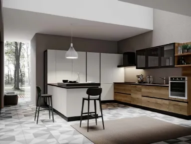 Cucina Moderna lineare in melaminico Rovere tabacco Piana DM0670 di Imab