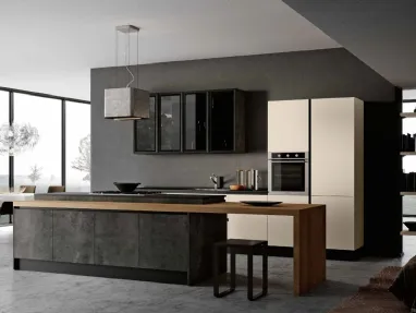 Cucina Moderna con isola in laminato Ardesia scura e laccato Orzo opaco Stea di Imab