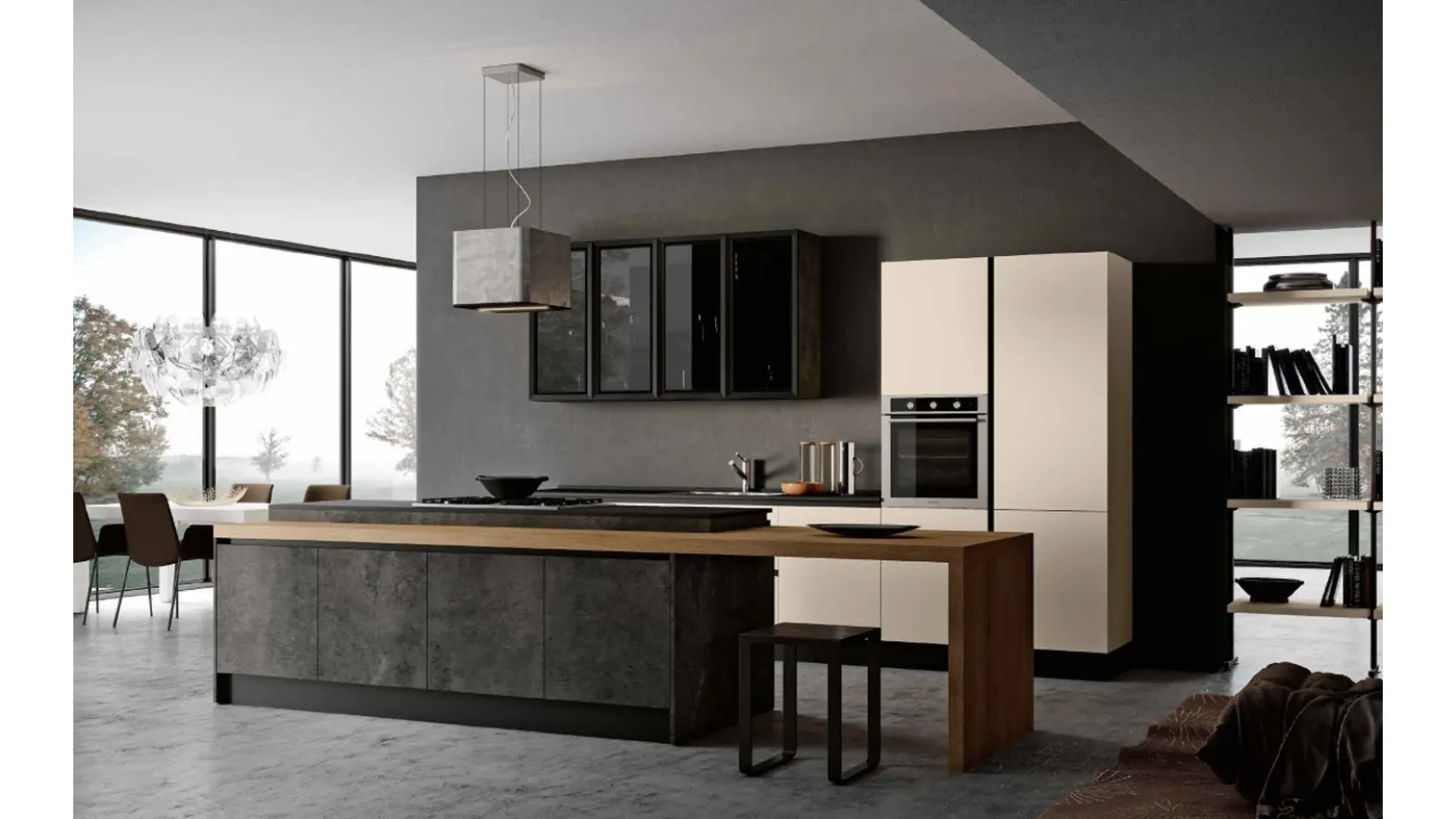 Cucina Moderna con isola in laminato Ardesia scura e laccato Orzo opaco Stea DM0675 di Imab