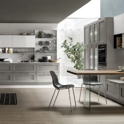 Cucina Moderna Kali in Frassino Decapè Orione e laccato Bianco lucido di Arrex