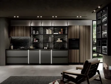 Cucina Moderna lineare Linosa Piana DM0746 in laccato Grigio cenere e Noce caffè di Imab