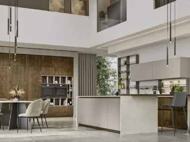 Cucina Moderna con isola Loft 2|2 04 in laccato opaco e Rovere di Arrex