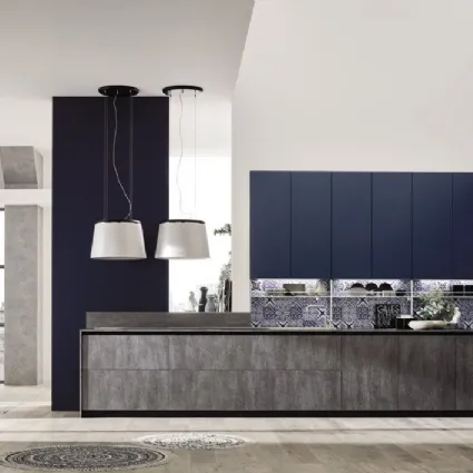 Cucina Moderna Loft Soft Blu e Cemento di Arrex