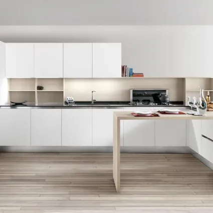 Cucina Moderna angolare in vetro satinato laccato bianco Maryland 01 di Spagnol Cucine