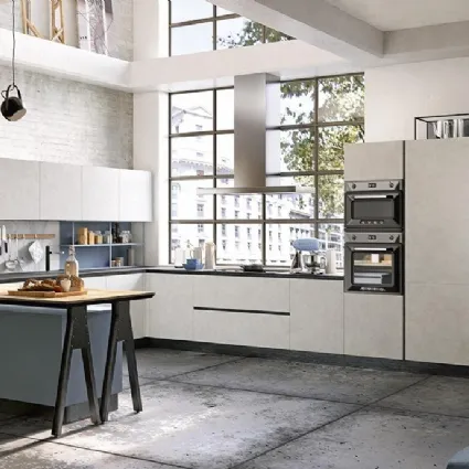 Cucina Moderna in melaminico spatolato veneziano nebbia e olmo recuperato tarlato Miami 01 di Spagnol Cucine