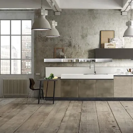 Cucina Moderna lineare in melaminico e metallo con top in pietra composita Miami 03 di Spagnol Cucine