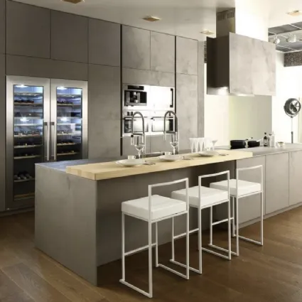 Cucina Moderna lineare con penisola Opale composizione 03 in ecocemento di Arrex