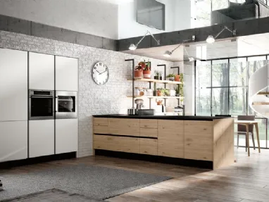 Cucina Moderna lineare Piana in melaminico Rovere chiaro di Imab
