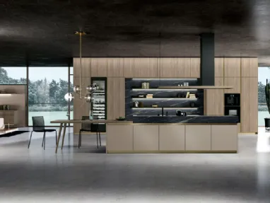 Cucina Moderna Vivere Italia 03 finitura noce biondo e PET cashmere di Spagnol Cucine