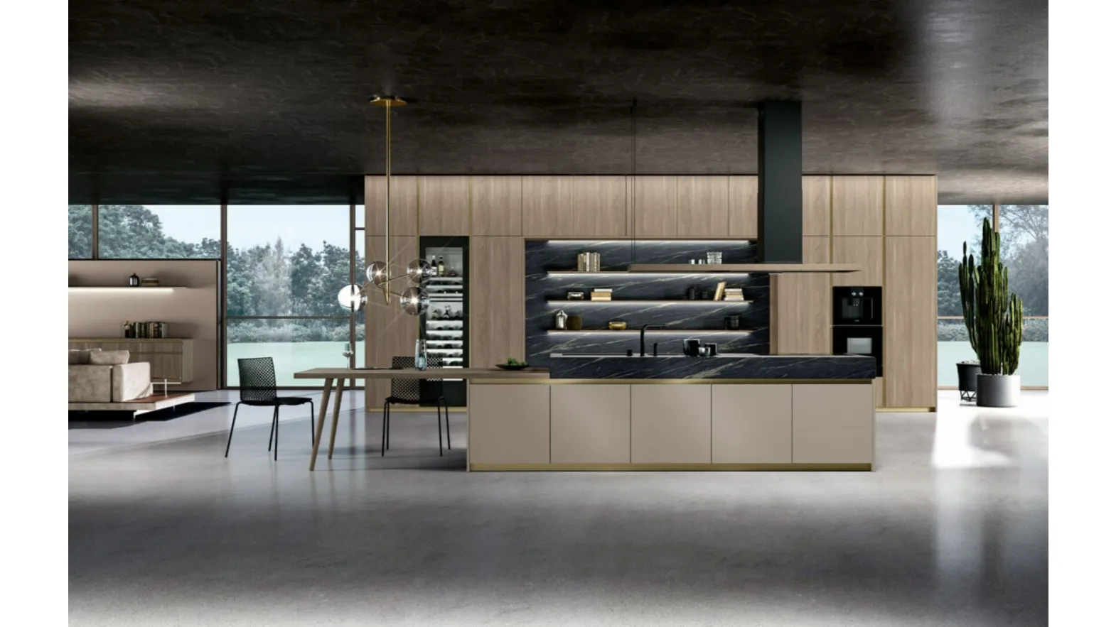 Cucina Moderna Vivere Italia 03 finitura noce biondo e PET cashmere di Spagnol Cucine