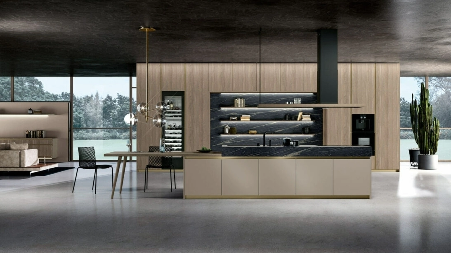 Cucina Moderna Vivere Italia 03 in finitura noce biondo e PET cashmere di Spagnol Cucine