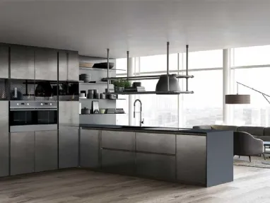 Cucina Moderna angolare in laccato acciaio titanio con top in Fenix grigio Vivere Italia 04 di Spagnol Cucine