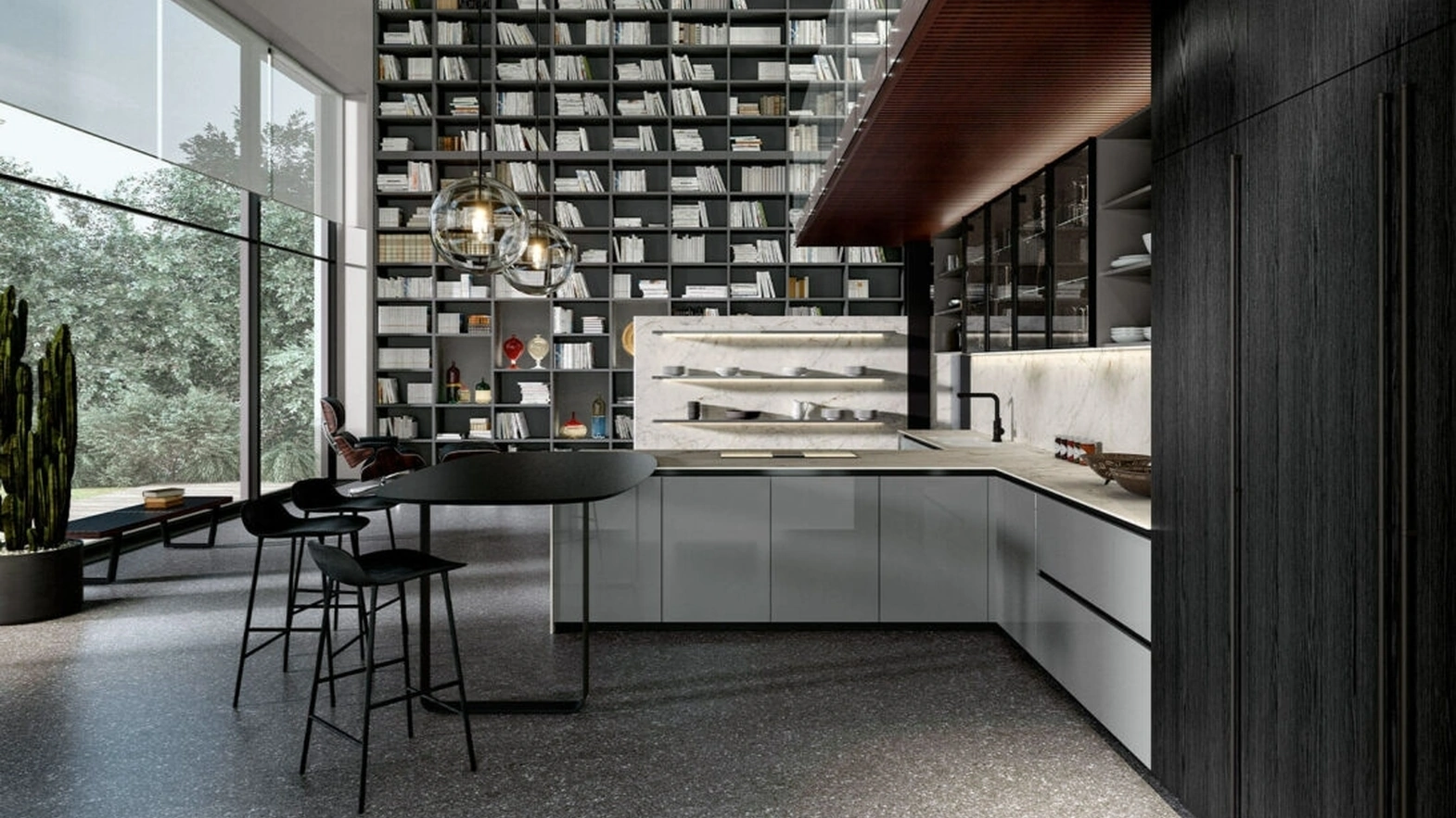 Cucina Moderna con penisola Vivere Italia 05 in laccato lucido e Rovere di Spagnol Cucine