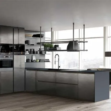 Cucina Moderna angolare in laccato acciaio titanio con top in Fenix grigio Vivere Italia 04 di Spagnol Cucine