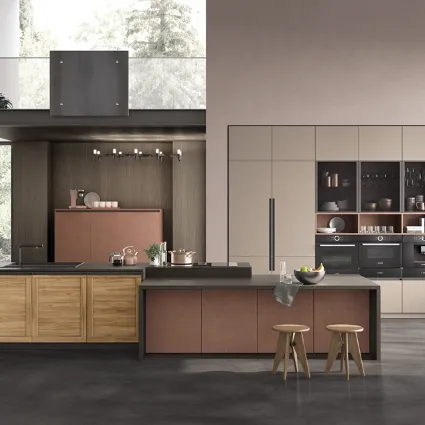 Cucina Moderna Twin TL Oboko Natural e Lab Oxide Marrone di Arrex